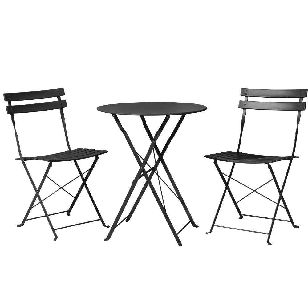 Outdoor Chairs: Gardeon 3PC Outdoor Bistro Set Steel Table and Chairs Patio Furniture Black