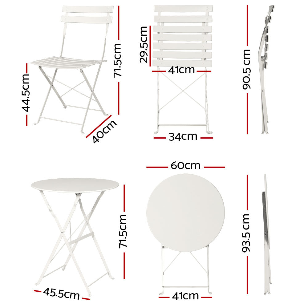 Outdoor Chairs: Gardeon 3PC Outdoor Bistro Set Steel Table and Chairs Patio Furniture White