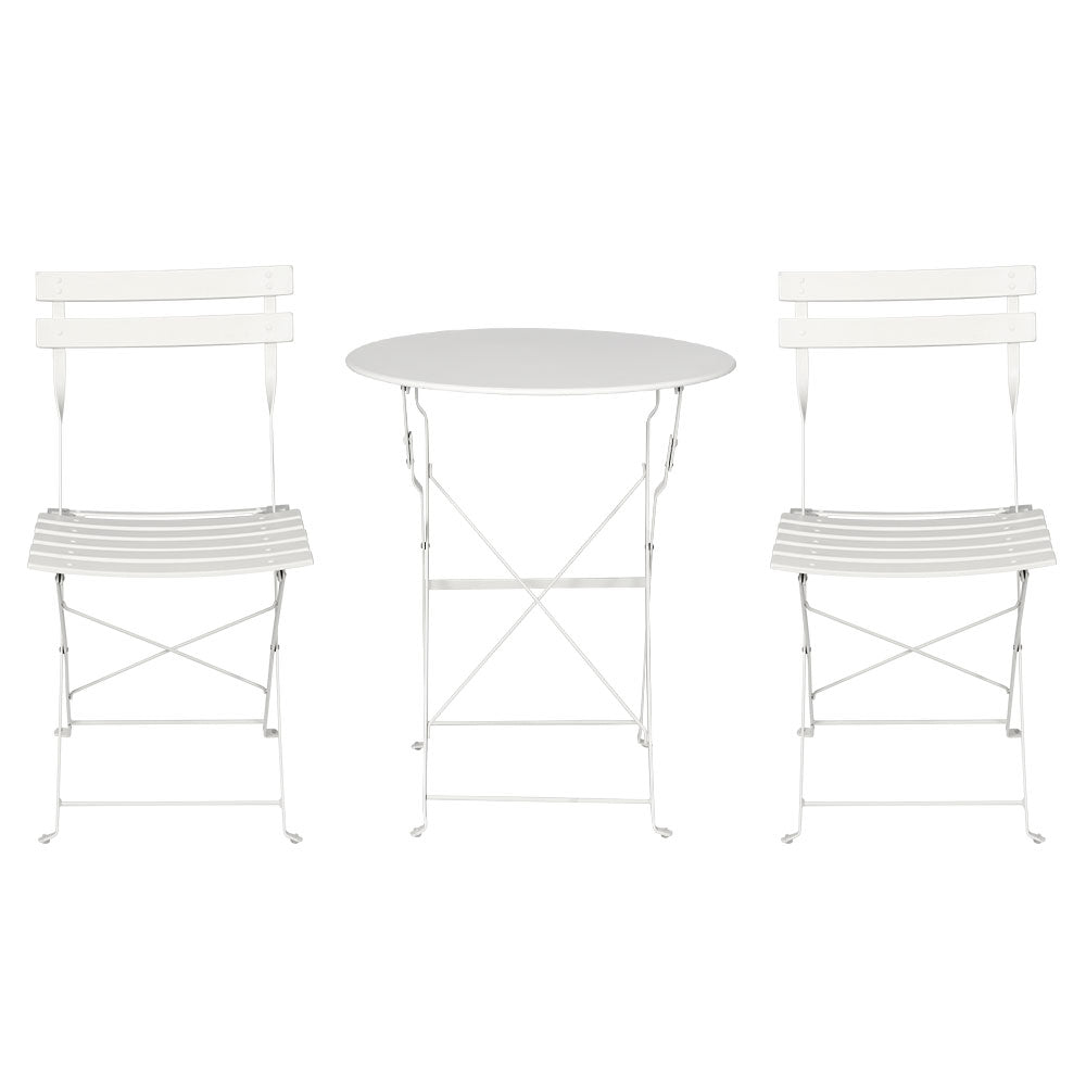 Outdoor Chairs: Gardeon 3PC Outdoor Bistro Set Steel Table and Chairs Patio Furniture White