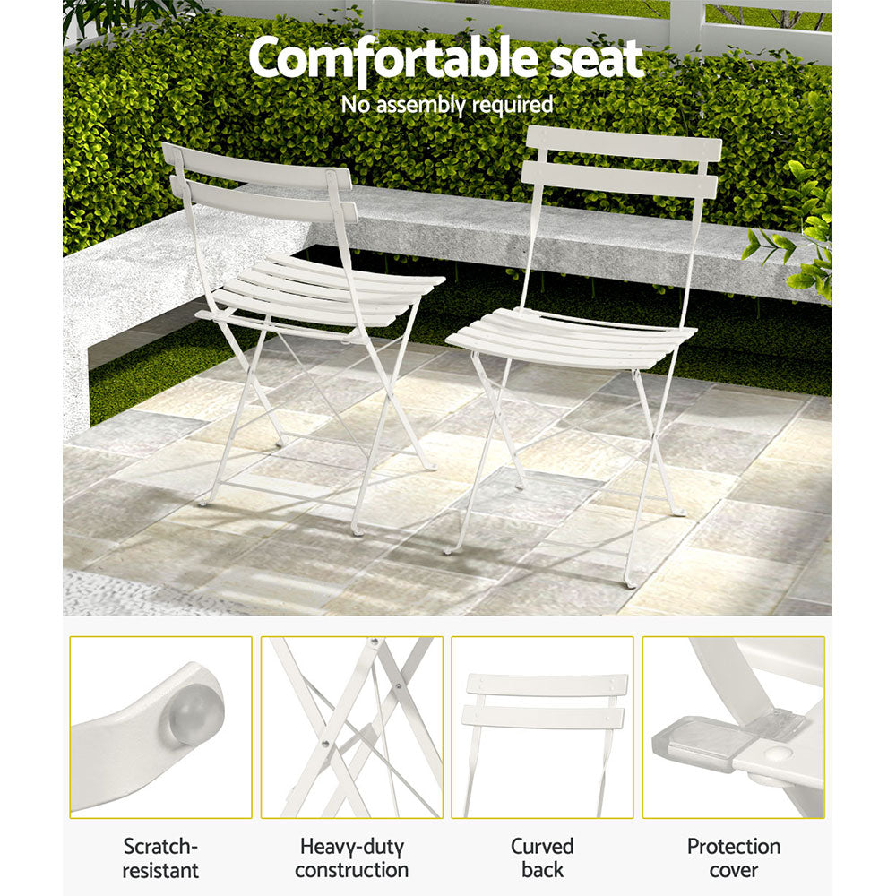 Outdoor Chairs: Gardeon 3PC Outdoor Bistro Set Steel Table and Chairs Patio Furniture White