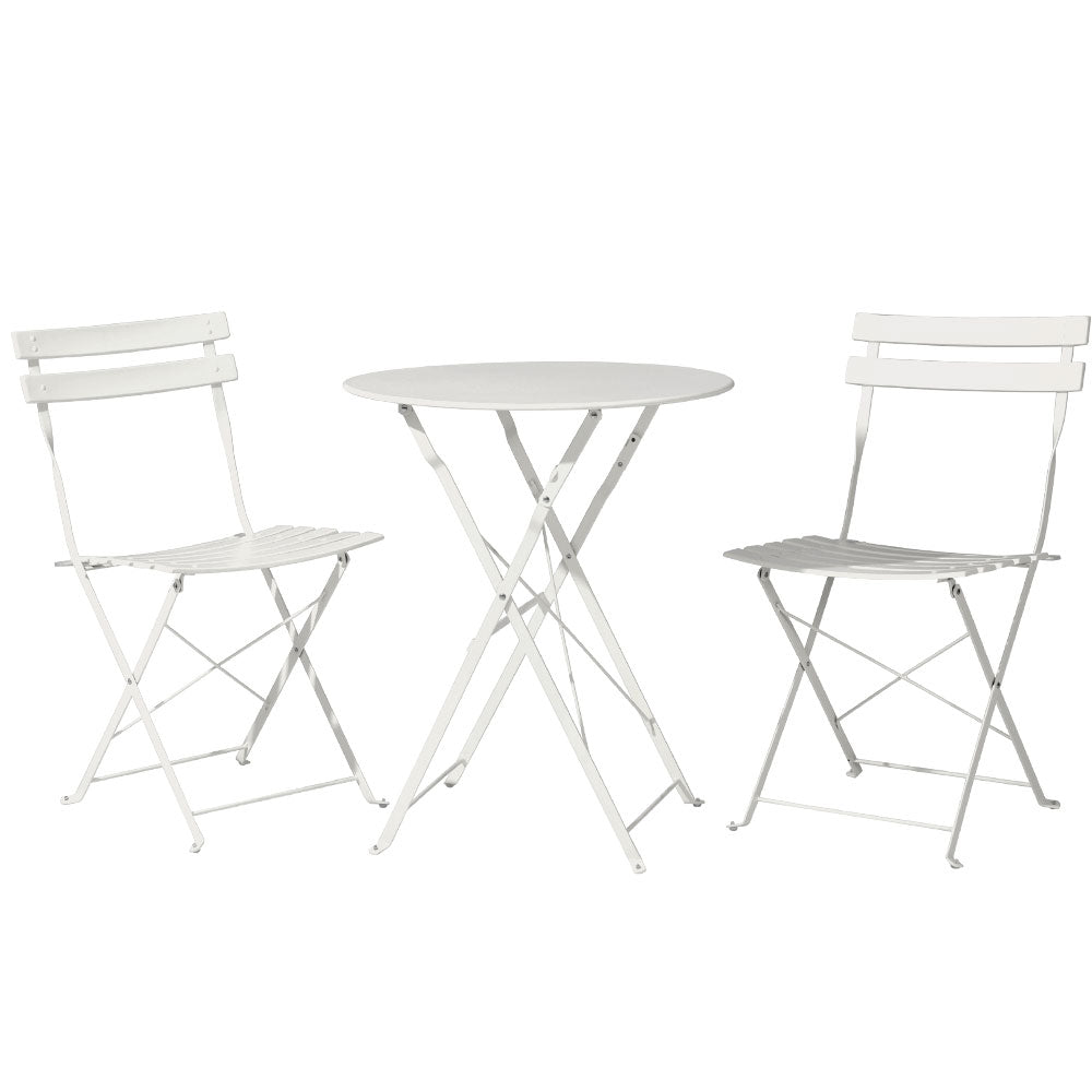 Outdoor Chairs: Gardeon 3PC Outdoor Bistro Set Steel Table and Chairs Patio Furniture White