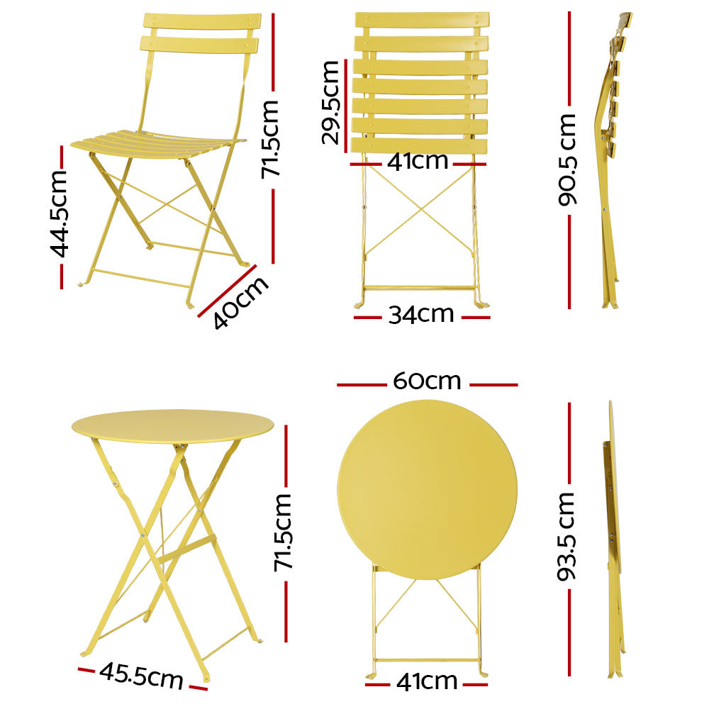 Outdoor Chairs: Gardeon 3PC Outdoor Bistro Set Steel Table and Chairs Patio Furniture Yellow