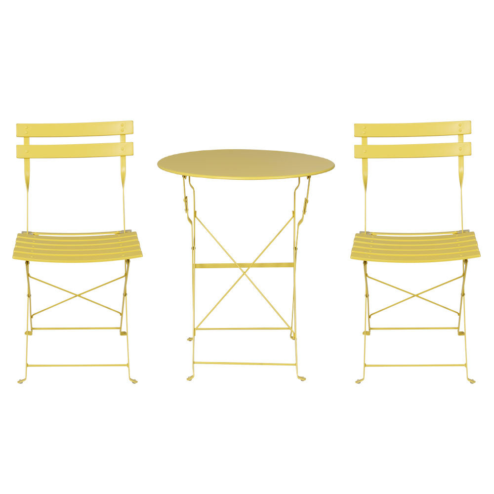 Outdoor Chairs: Gardeon 3PC Outdoor Bistro Set Steel Table and Chairs Patio Furniture Yellow