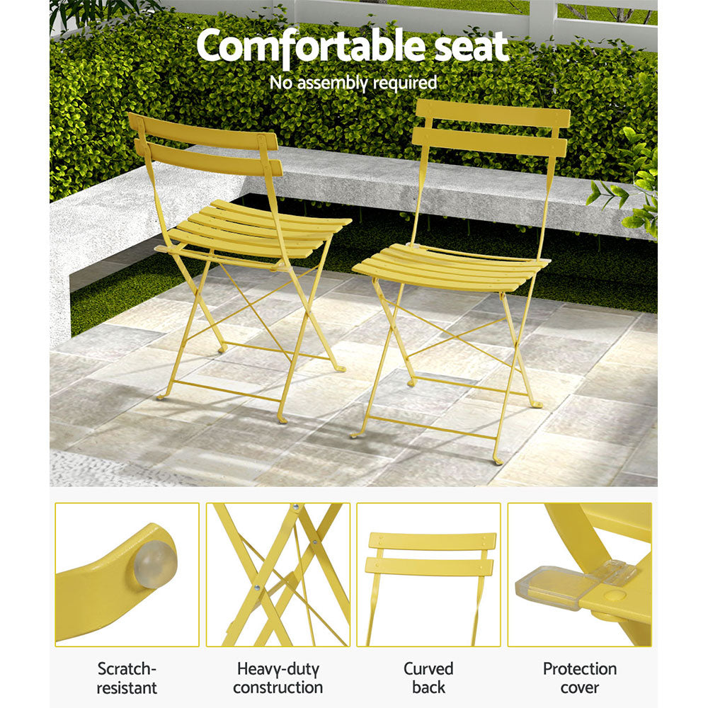 Outdoor Chairs: Gardeon 3PC Outdoor Bistro Set Steel Table and Chairs Patio Furniture Yellow