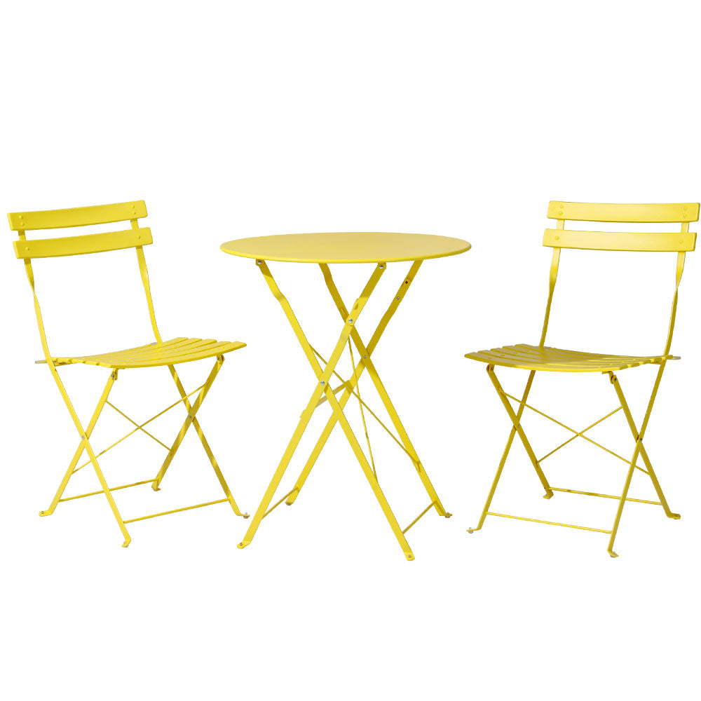 Outdoor Chairs: Gardeon 3PC Outdoor Bistro Set Steel Table and Chairs Patio Furniture Yellow