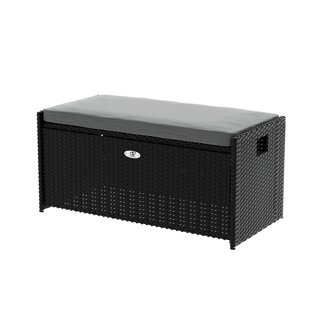 Outdoor Chairs: Gardeon Outdoor Storage Bench Box Wicker Garden Sheds Tools Cushion Patio Furniture Black