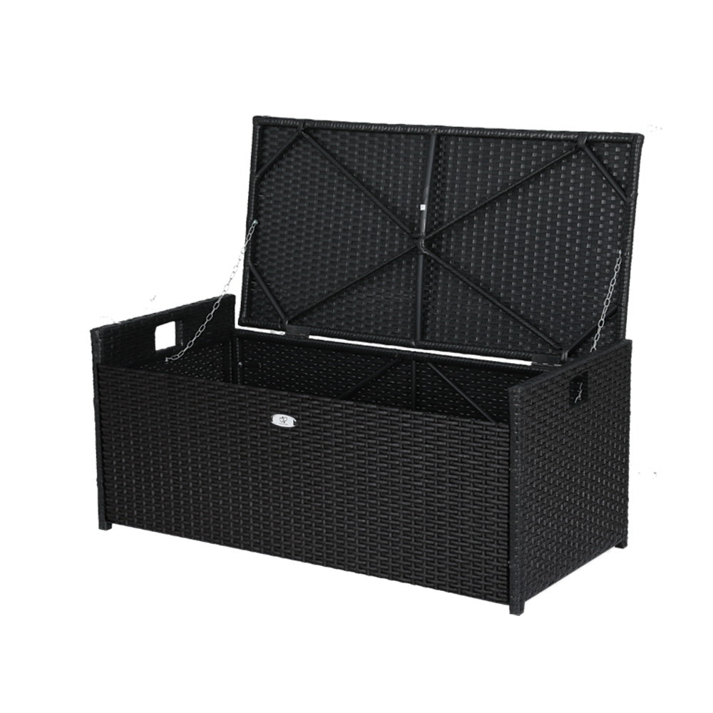 Outdoor Chairs: Gardeon Outdoor Storage Bench Box Wicker Garden Sheds Tools Cushion Patio Furniture Black