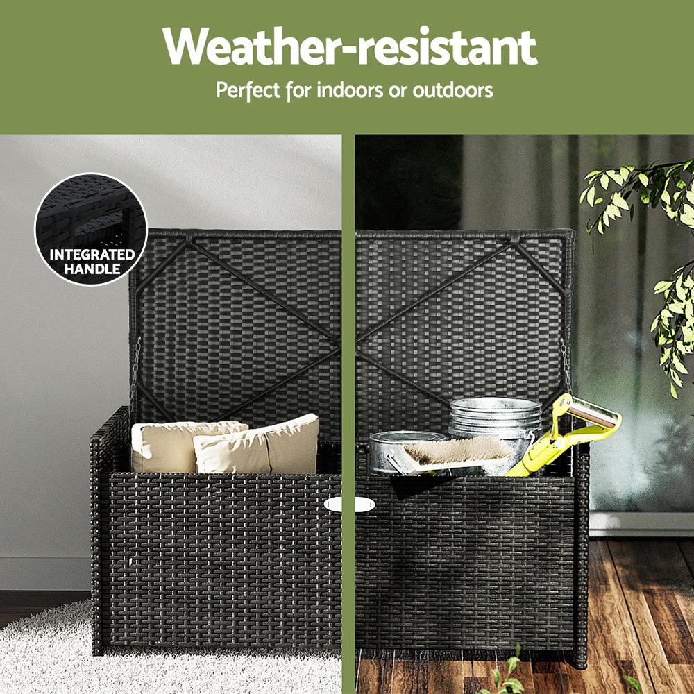 Outdoor Chairs: Gardeon Outdoor Storage Bench Box Wicker Garden Sheds Tools Cushion Patio Furniture Black