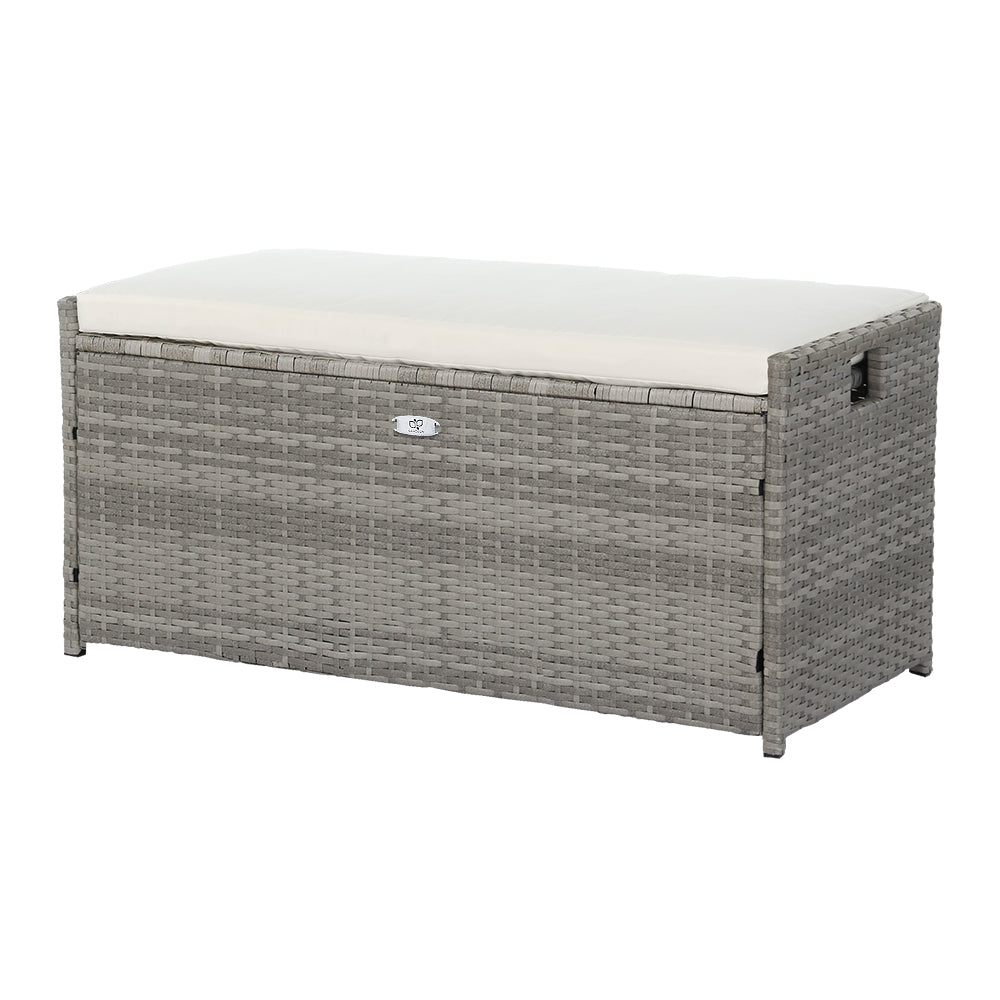 Outdoor Chairs: Gardeon Outdoor Storage Bench Box Wicker Garden Sheds Tools Cushion Patio Furniture Grey