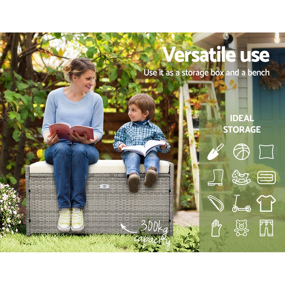 Outdoor Chairs: Gardeon Outdoor Storage Bench Box Wicker Garden Sheds Tools Cushion Patio Furniture Grey