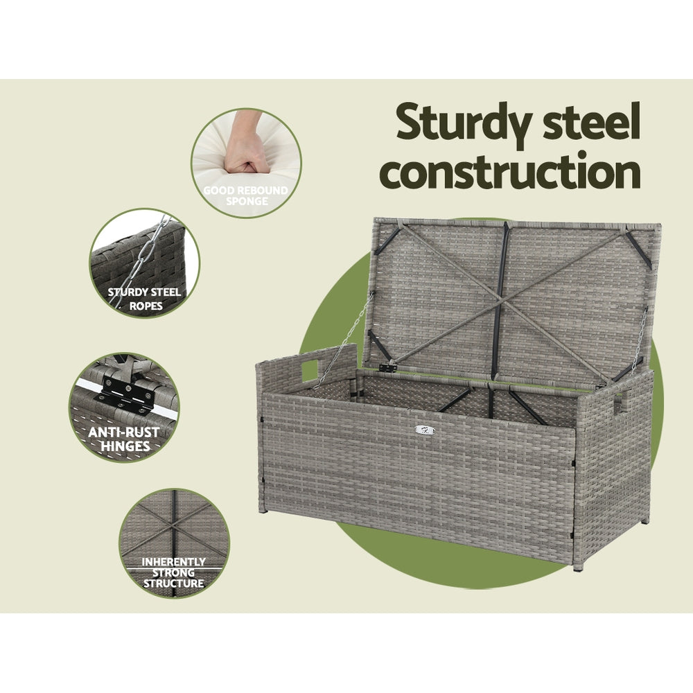 Outdoor Chairs: Gardeon Outdoor Storage Bench Box Wicker Garden Sheds Tools Cushion Patio Furniture Grey