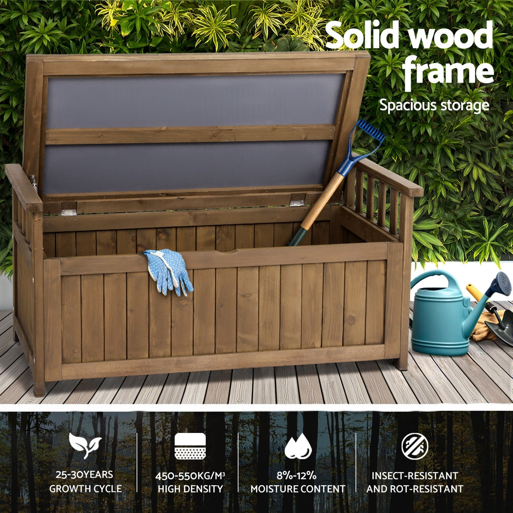 Outdoor Storage Boxes: Gardeon Outdoor Storage Bench Box Wooden Garden Toy Tool Sheds Patio Furniture Brown
