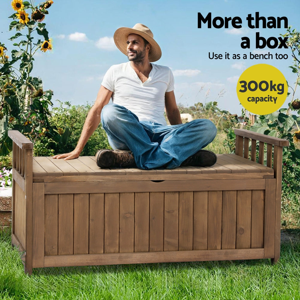 Outdoor Storage Boxes: Gardeon Outdoor Storage Bench Box Wooden Garden Toy Tool Sheds Patio Furniture Brown