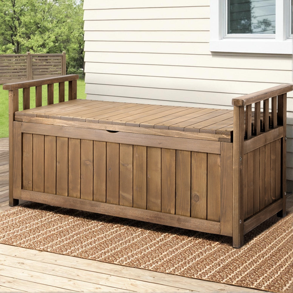 Outdoor Storage Boxes: Gardeon Outdoor Storage Bench Box Wooden Garden Toy Tool Sheds Patio Furniture Brown