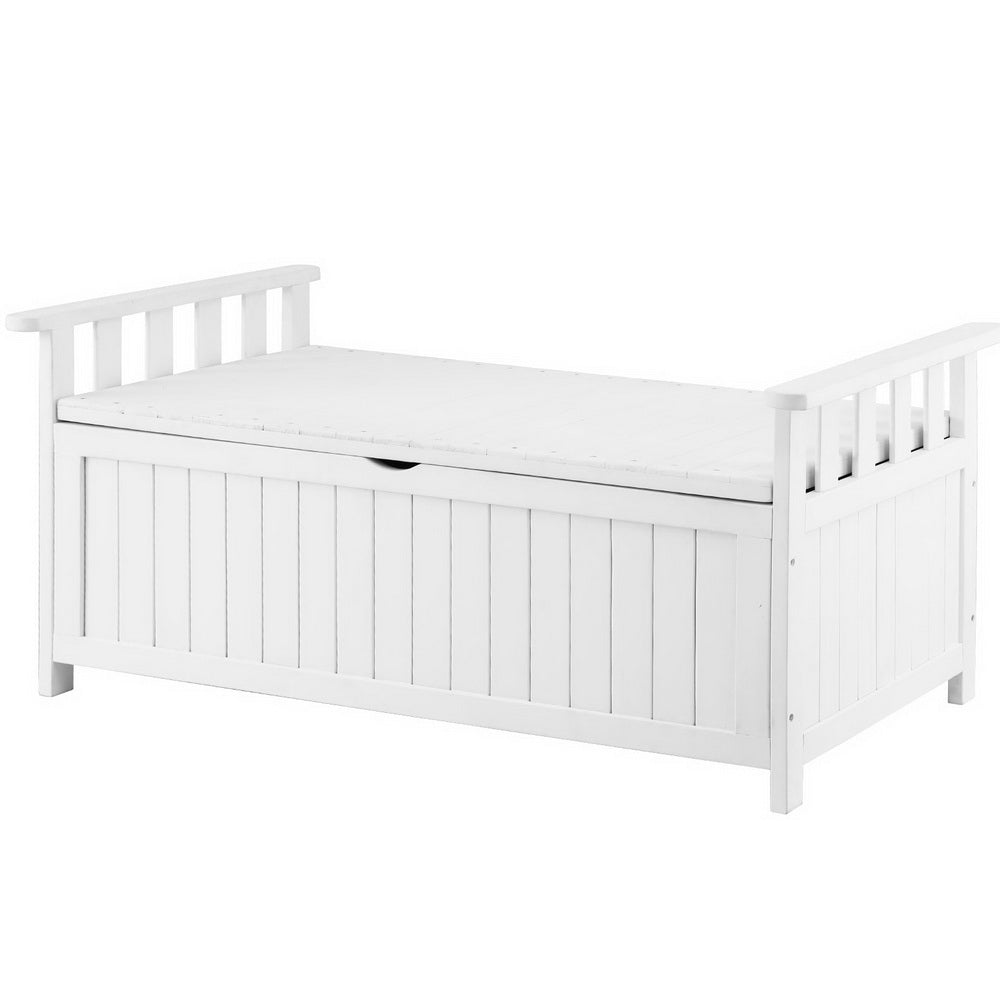 Outdoor Benches: Gardeon Outdoor Storage Bench Box Wooden Garden Toy Tool Patio Furniture White