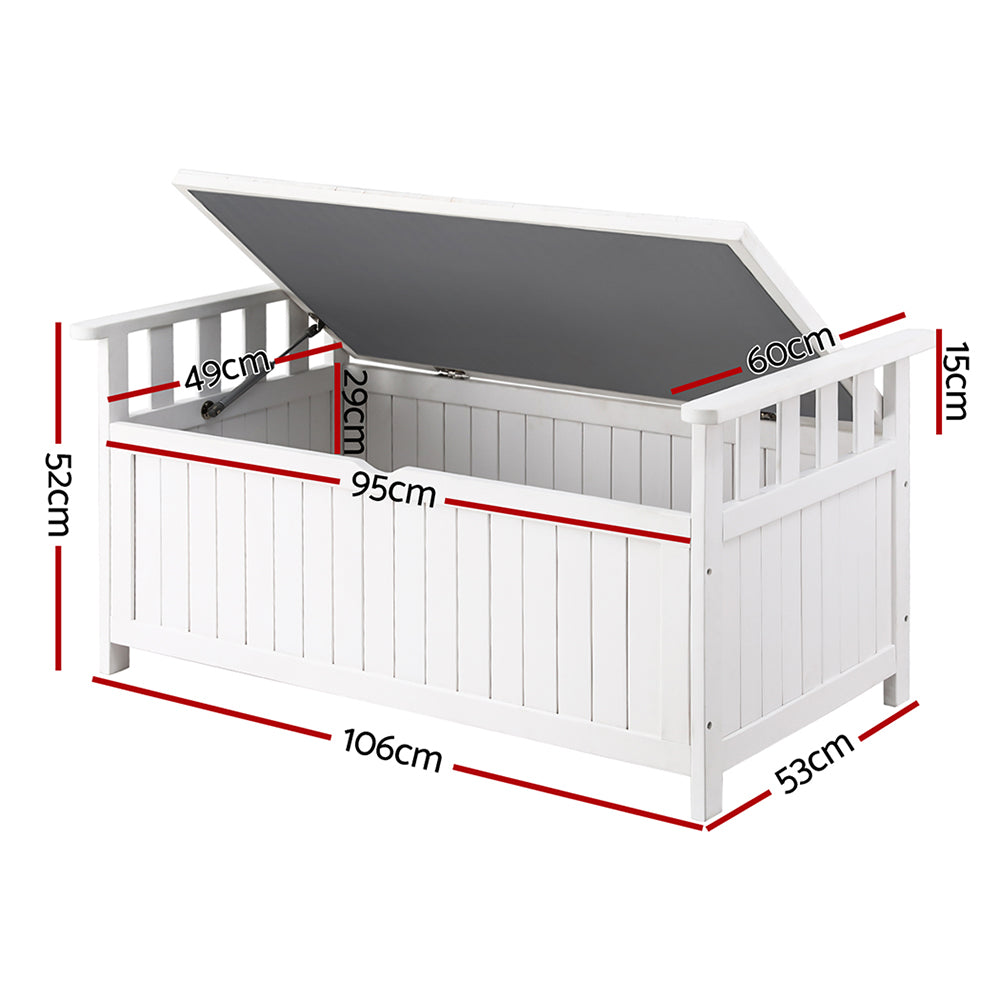 Outdoor Benches: Gardeon Outdoor Storage Bench Box Wooden Garden Toy Tool Patio Furniture White