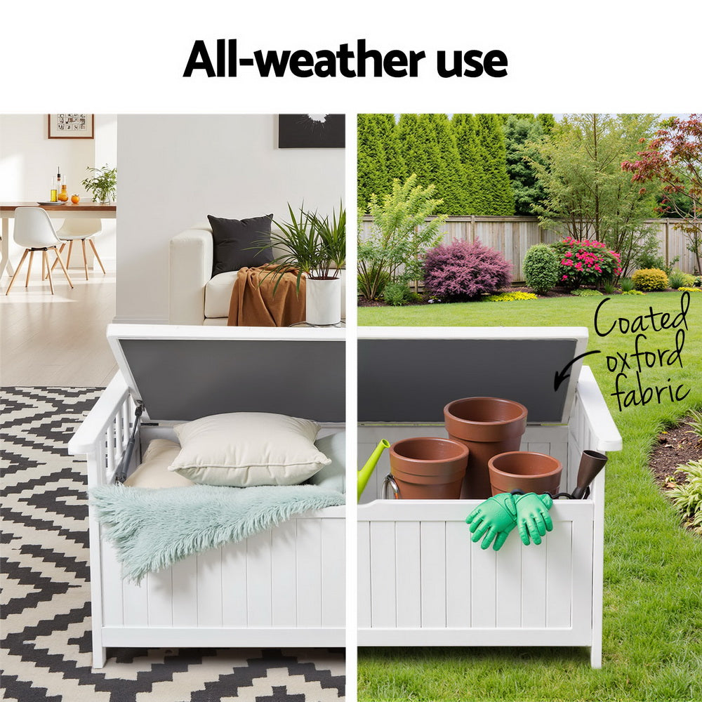Outdoor Benches: Gardeon Outdoor Storage Bench Box Wooden Garden Toy Tool Patio Furniture White