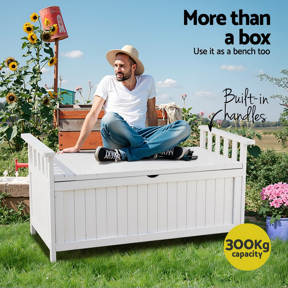 Outdoor Benches: Gardeon Outdoor Storage Bench Box Wooden Garden Toy Tool Patio Furniture White