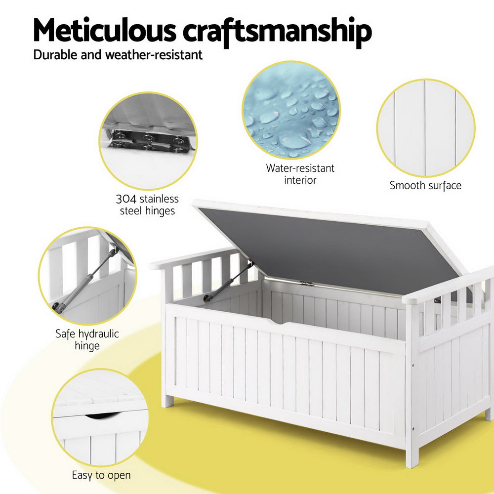 Outdoor Benches: Gardeon Outdoor Storage Bench Box Wooden Garden Toy Tool Patio Furniture White