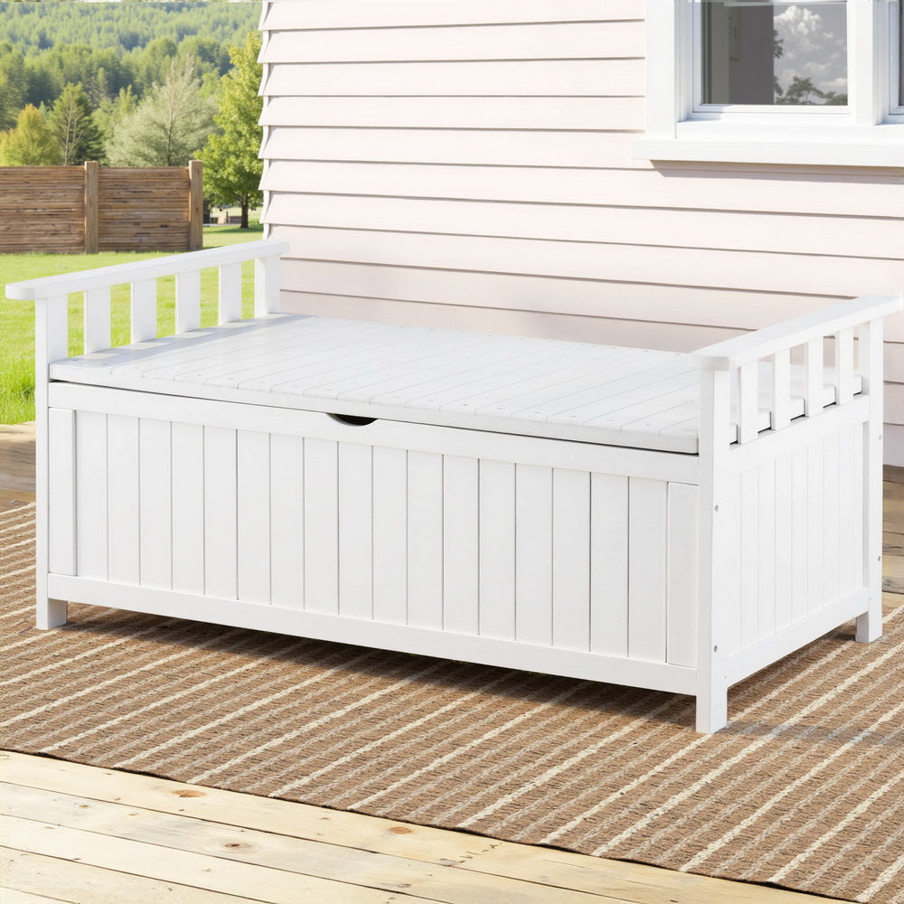 Outdoor Benches: Gardeon Outdoor Storage Bench Box Wooden Garden Toy Tool Patio Furniture White