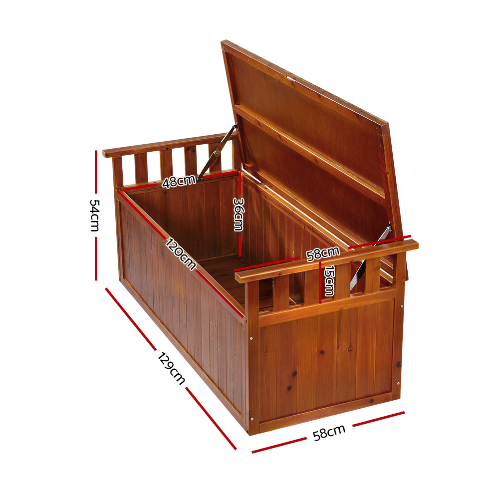 Outdoor Storage Boxes: Gardeon Outdoor Storage Bench Box 129cm Wooden Garden Toy Chest Sheds Patio Furniture XL Natural