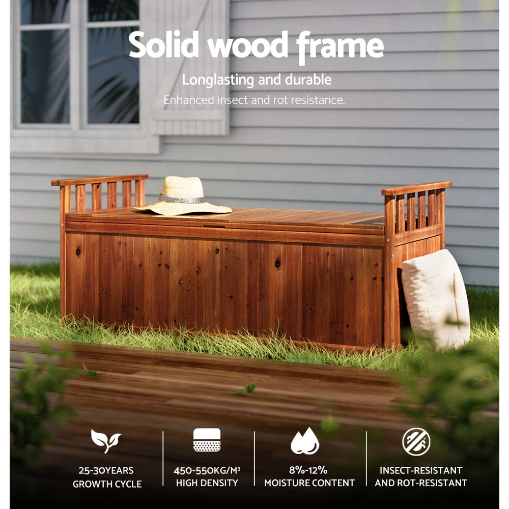 Outdoor Storage Boxes: Gardeon Outdoor Storage Bench Box 129cm Wooden Garden Toy Chest Sheds Patio Furniture XL Natural