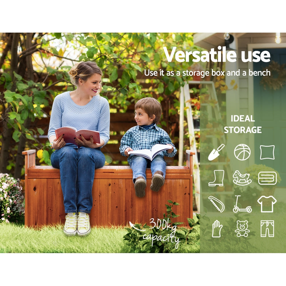 Outdoor Storage Boxes: Gardeon Outdoor Storage Bench Box 129cm Wooden Garden Toy Chest Sheds Patio Furniture XL Natural