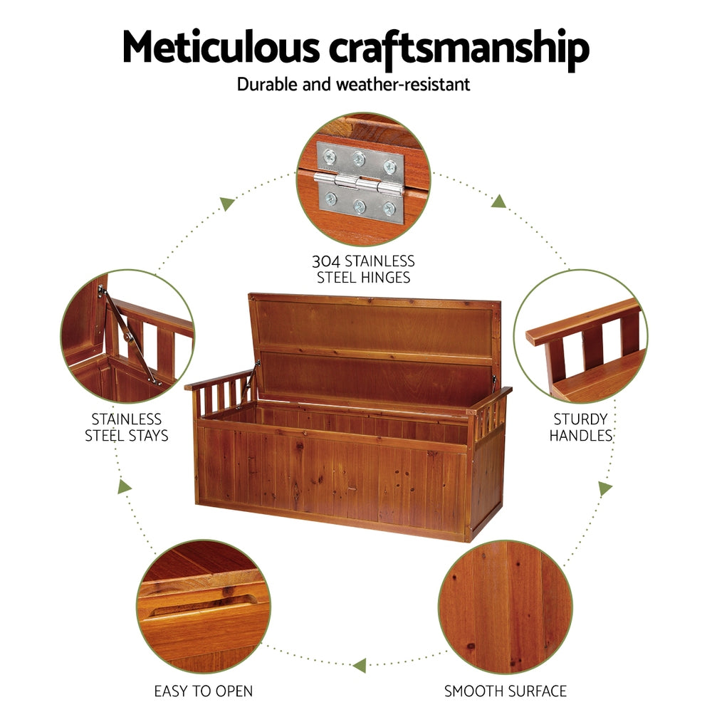 Outdoor Storage Boxes: Gardeon Outdoor Storage Bench Box 129cm Wooden Garden Toy Chest Sheds Patio Furniture XL Natural