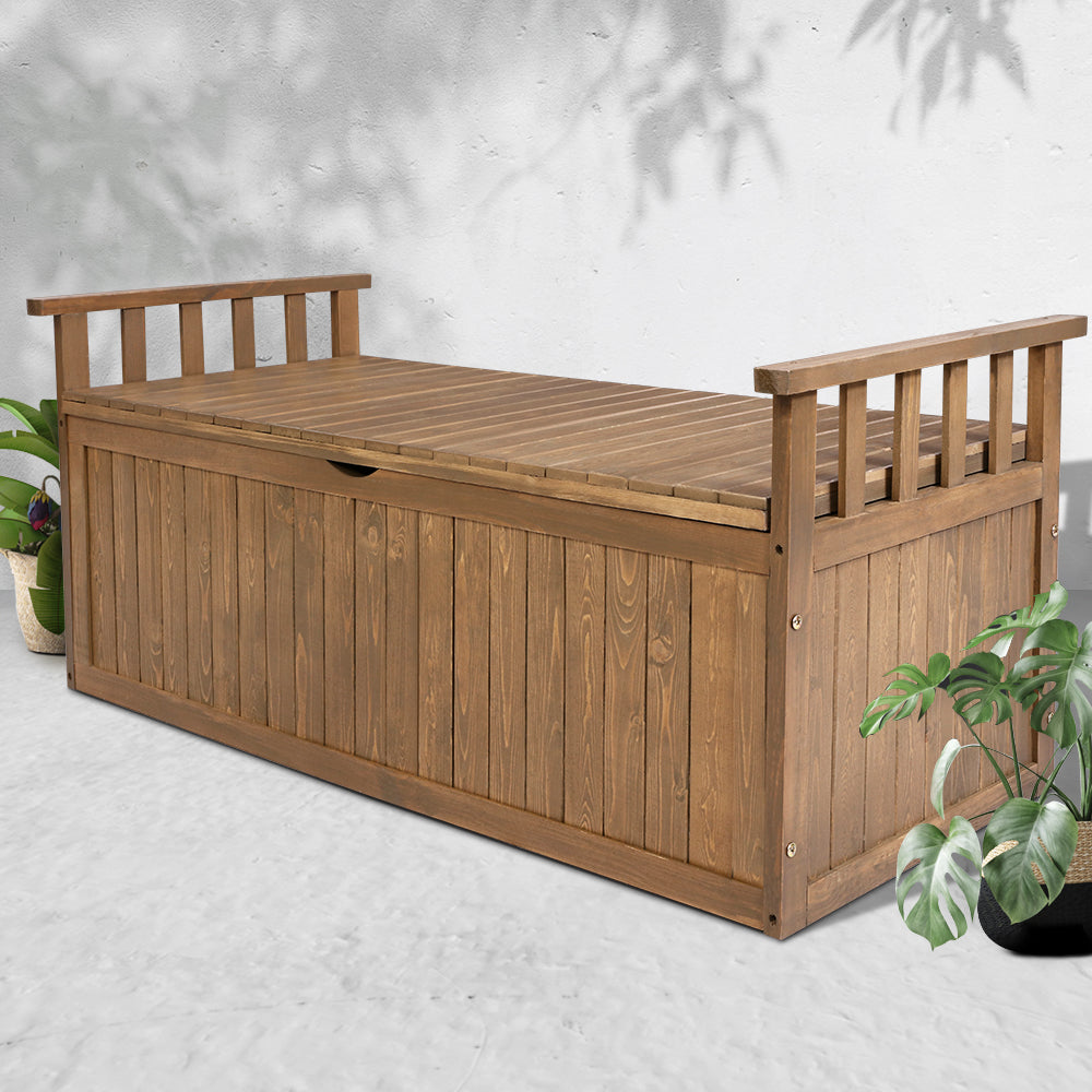 Outdoor Storage Boxes: Gardeon Outdoor Storage Bench Box 129cm Wooden Garden Toy Chest Sheds Patio Furniture XL Natural
