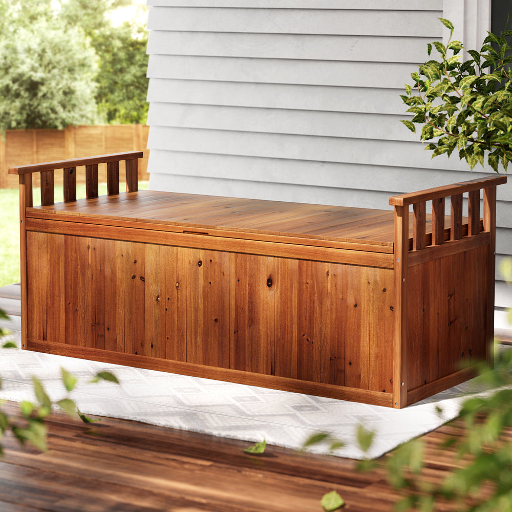 Outdoor Storage Boxes: Gardeon Outdoor Storage Bench Box 129cm Wooden Garden Toy Chest Sheds Patio Furniture XL Natural