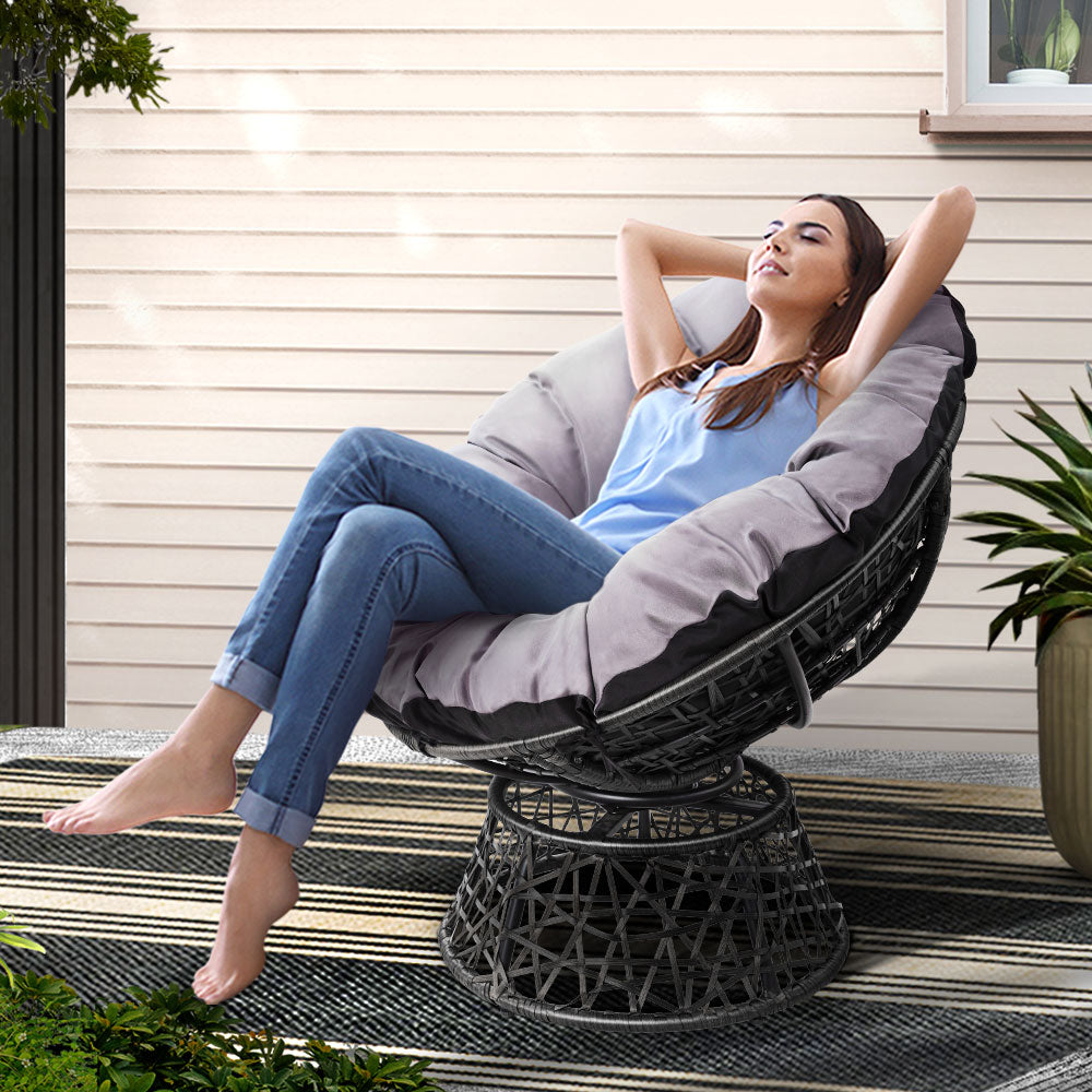 Outdoor Chairs: Gardeon Outdoor Chairs Outdoor Furniture Papasan Chair Wicker Patio Garden Black