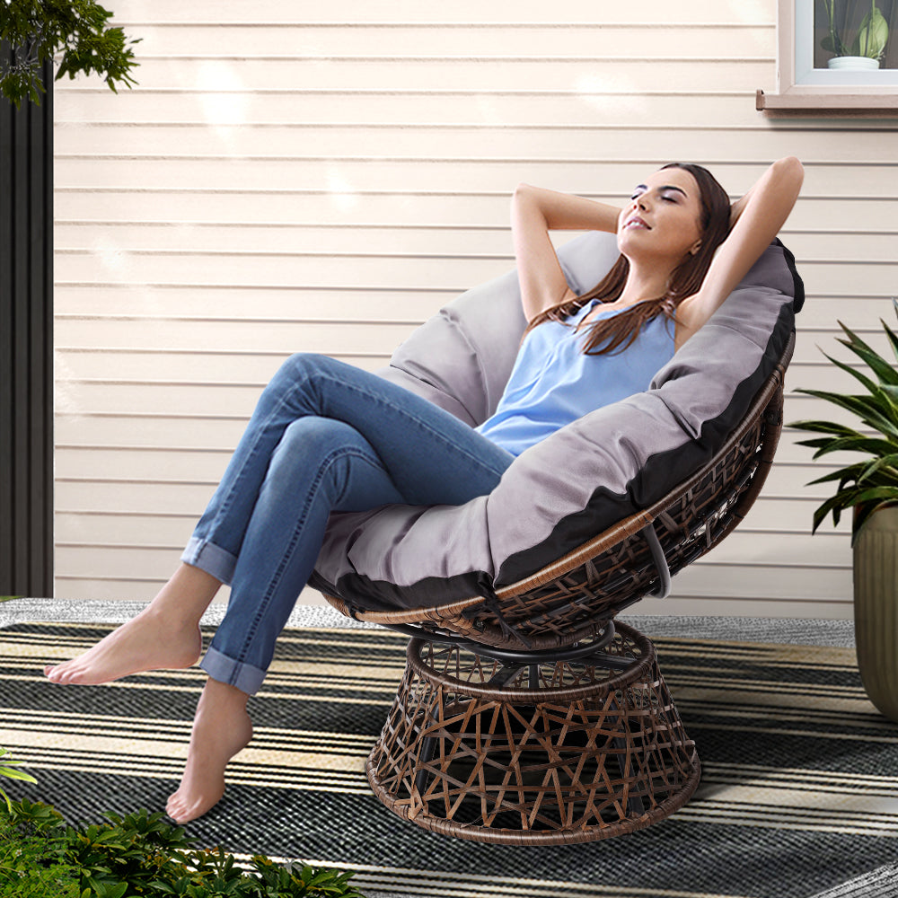 Outdoor Chairs: Gardeon Outdoor Chairs Outdoor Furniture Papasan Chair Wicker Patio Garden Brown
