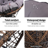 Gardeon Outdoor Chairs Outdoor Furniture Papasan Chair Wicker Patio Garden Brown