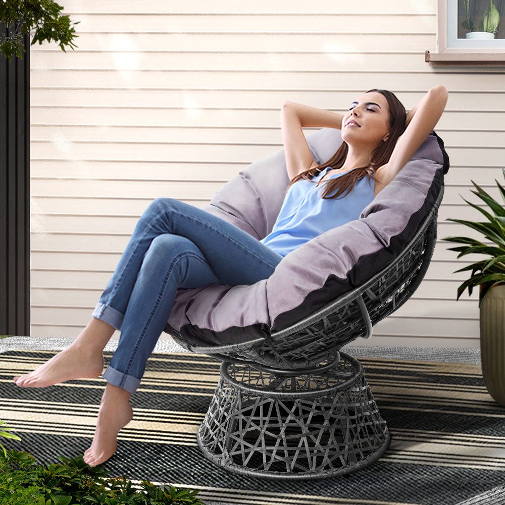 Outdoor Chairs: Gardeon Outdoor Chairs Outdoor Furniture Papasan Chair Wicker Patio Garden Grey