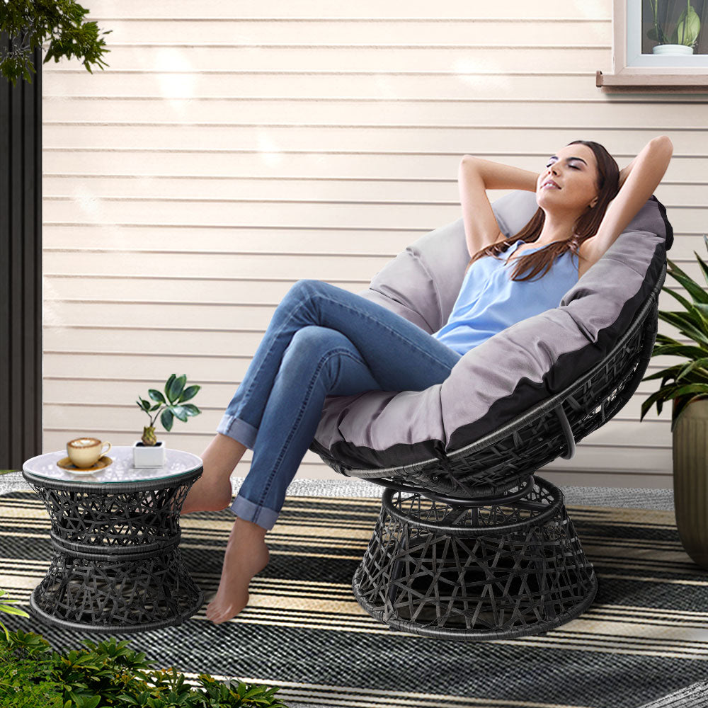 Outdoor Chairs: Gardeon Outdoor Lounge Setting Papasan Chair Wicker Table Garden Furniture Black