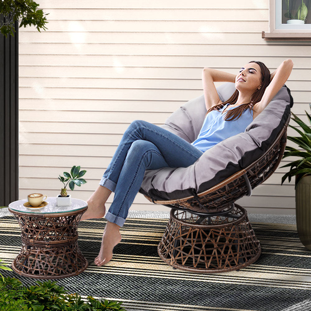 Outdoor Chairs: Gardeon Outdoor Lounge Setting Papasan Chair Wicker Table Garden Furniture Brown