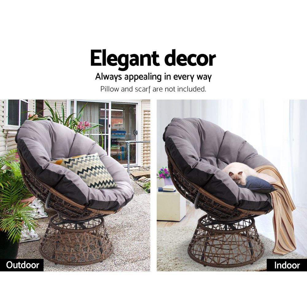 Outdoor Chairs: Gardeon Outdoor Lounge Setting Papasan Chair Wicker Table Garden Furniture Brown