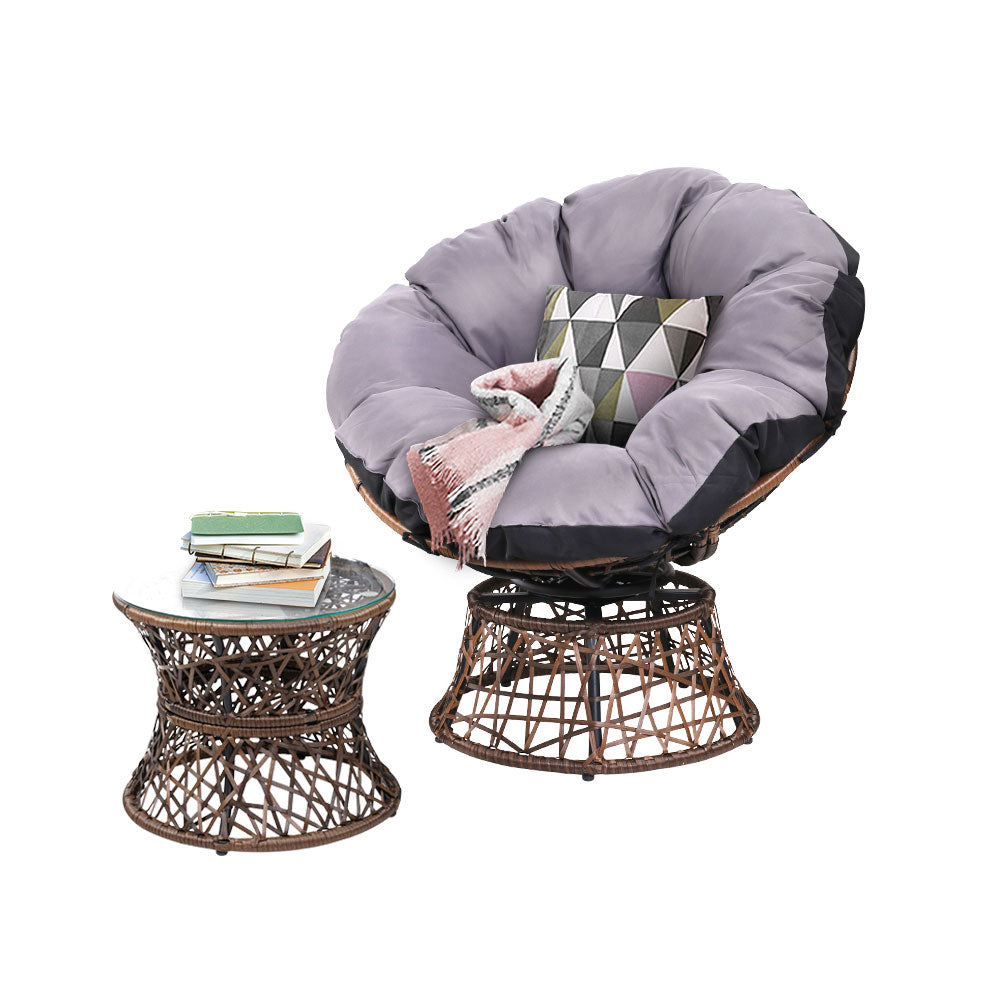 Outdoor Chairs: Gardeon Outdoor Lounge Setting Papasan Chair Wicker Table Garden Furniture Brown