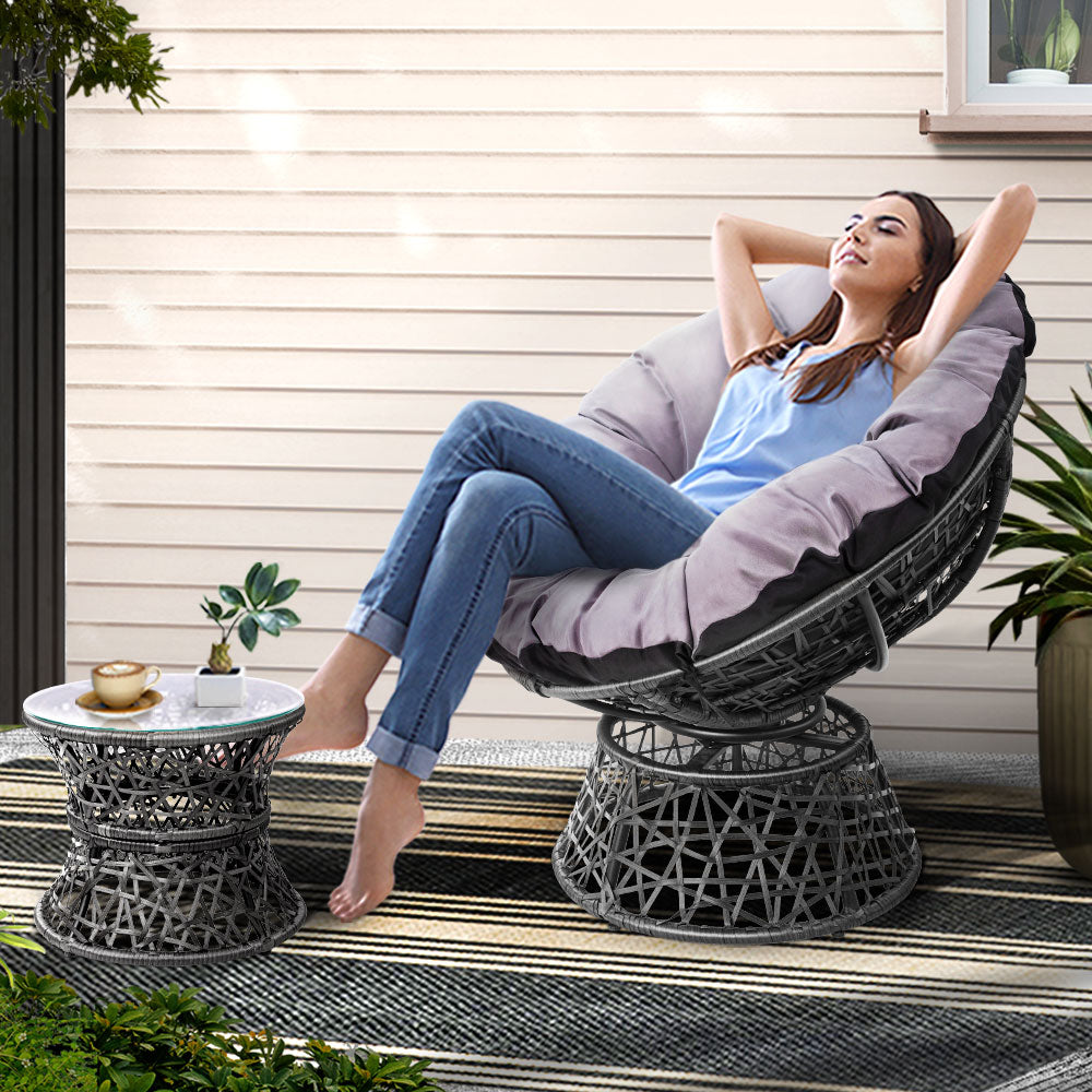 Outdoor Chairs: Gardeon Outdoor Lounge Setting Papasan Chair Wicker Table Garden Furniture Grey