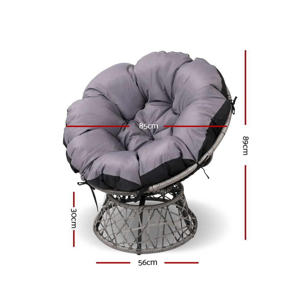 Outdoor Chairs: Gardeon Outdoor Lounge Setting Papasan Chair Wicker Table Garden Furniture Grey