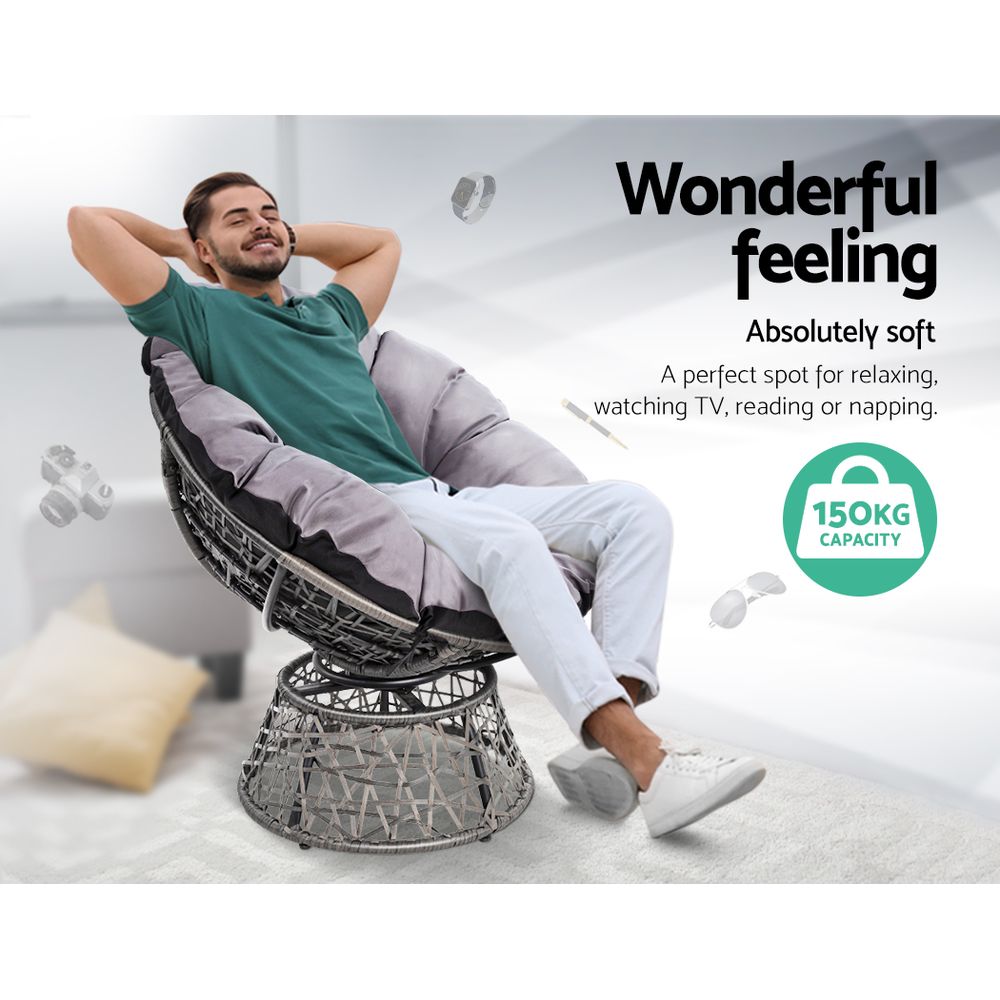 Outdoor Chairs: Gardeon Outdoor Lounge Setting Papasan Chair Wicker Table Garden Furniture Grey