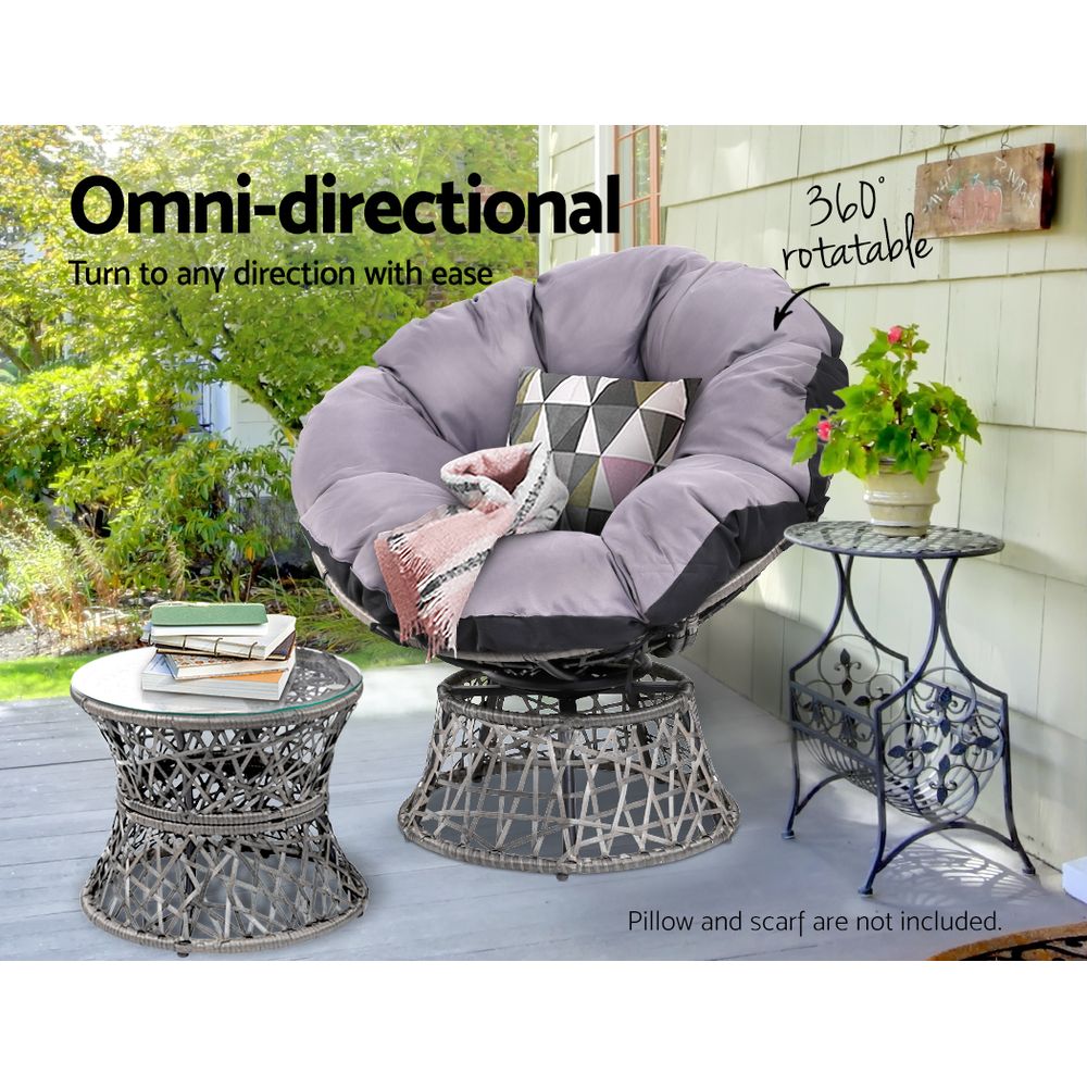 Outdoor Chairs: Gardeon Outdoor Lounge Setting Papasan Chair Wicker Table Garden Furniture Grey