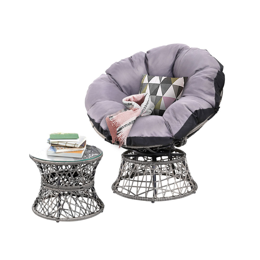 Outdoor Chairs: Gardeon Outdoor Lounge Setting Papasan Chair Wicker Table Garden Furniture Grey