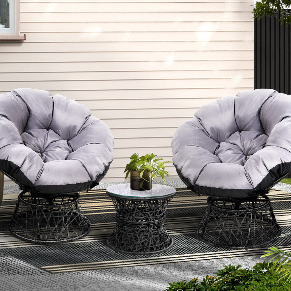 Outdoor Chairs: Gardeon Outdoor Lounge Setting Furniture Wicker Papasan Chairs Table Patio Black