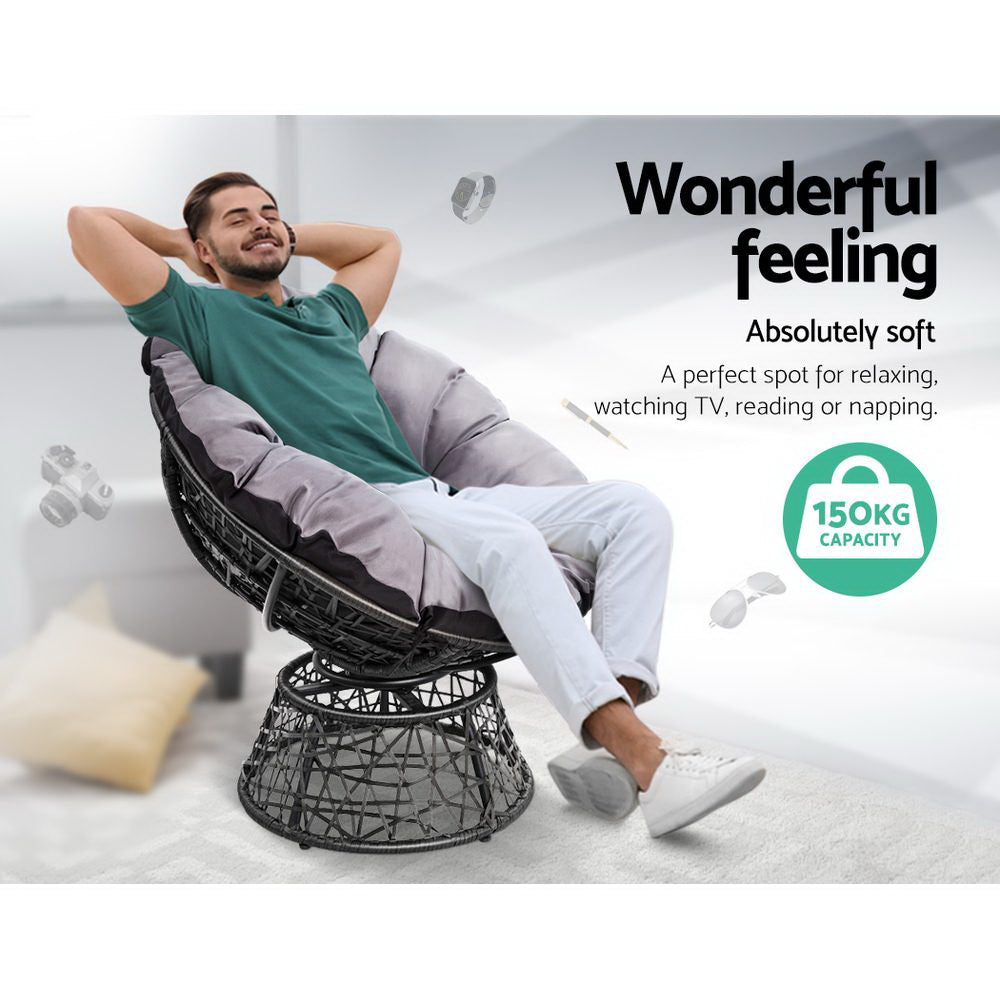 Outdoor Chairs: Gardeon Outdoor Lounge Setting Furniture Wicker Papasan Chairs Table Patio Black