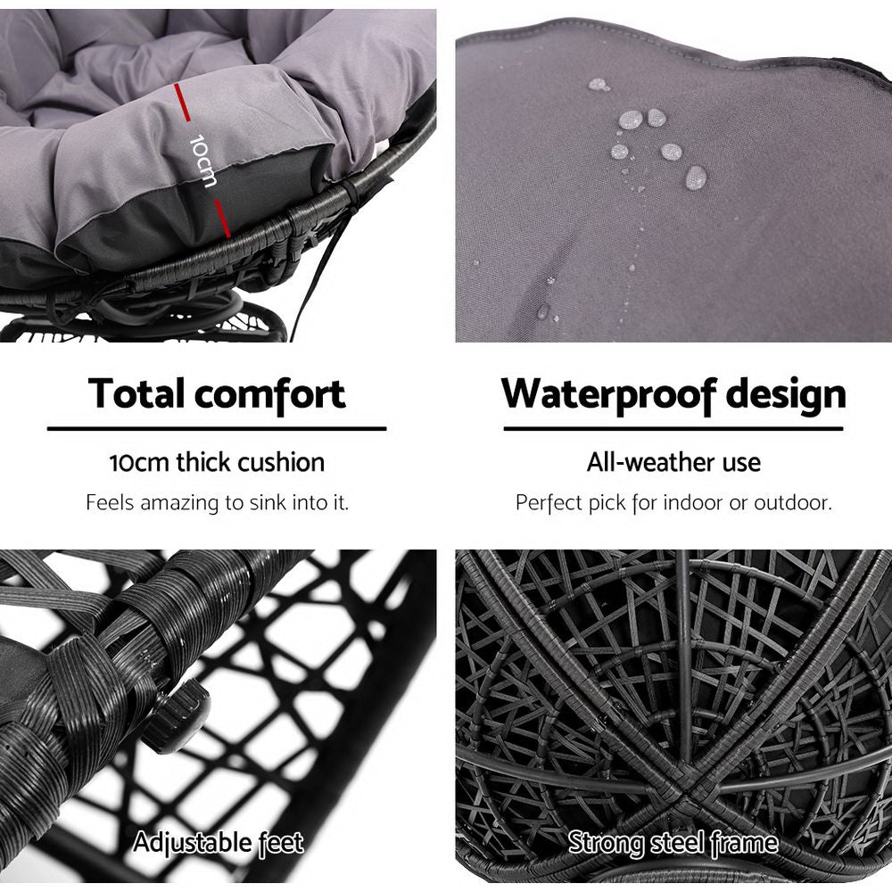 Outdoor Chairs: Gardeon Outdoor Lounge Setting Furniture Wicker Papasan Chairs Table Patio Black