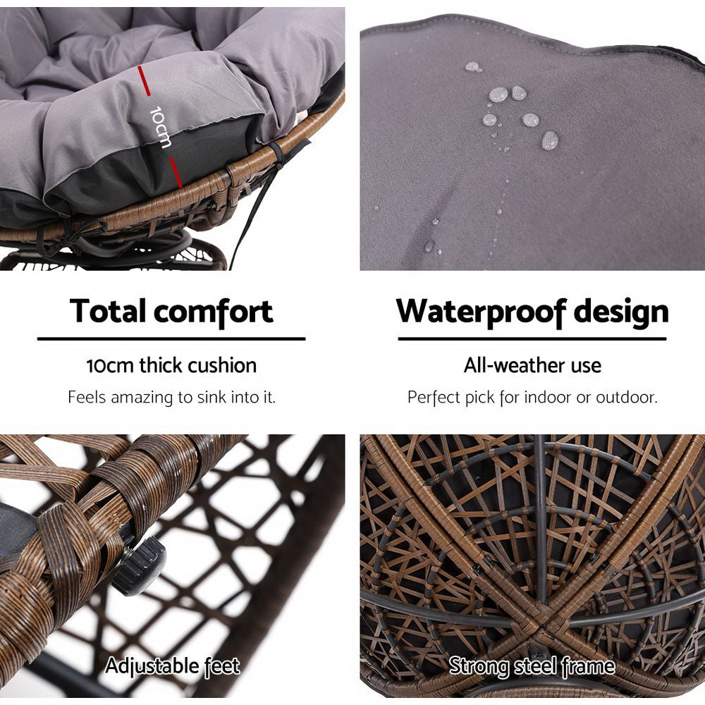 Outdoor Chairs: Gardeon Outdoor Lounge Setting Furniture Wicker Papasan Chairs Table Patio Brown