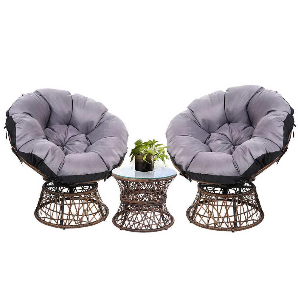 Outdoor Chairs: Gardeon Outdoor Lounge Setting Furniture Wicker Papasan Chairs Table Patio Brown