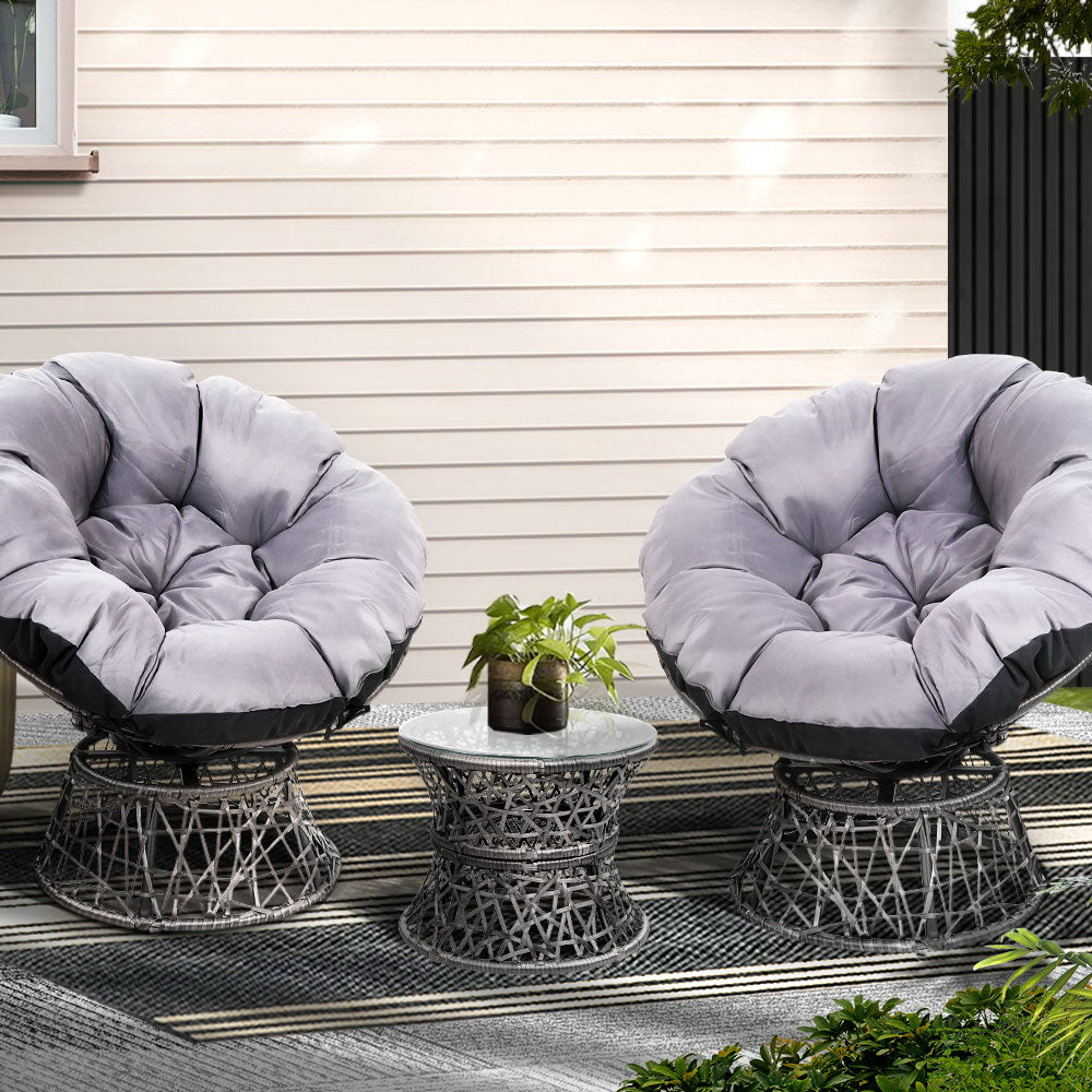 Outdoor Chairs: Gardeon Outdoor Lounge Setting Furniture Wicker Papasan Chairs Table Patio Grey