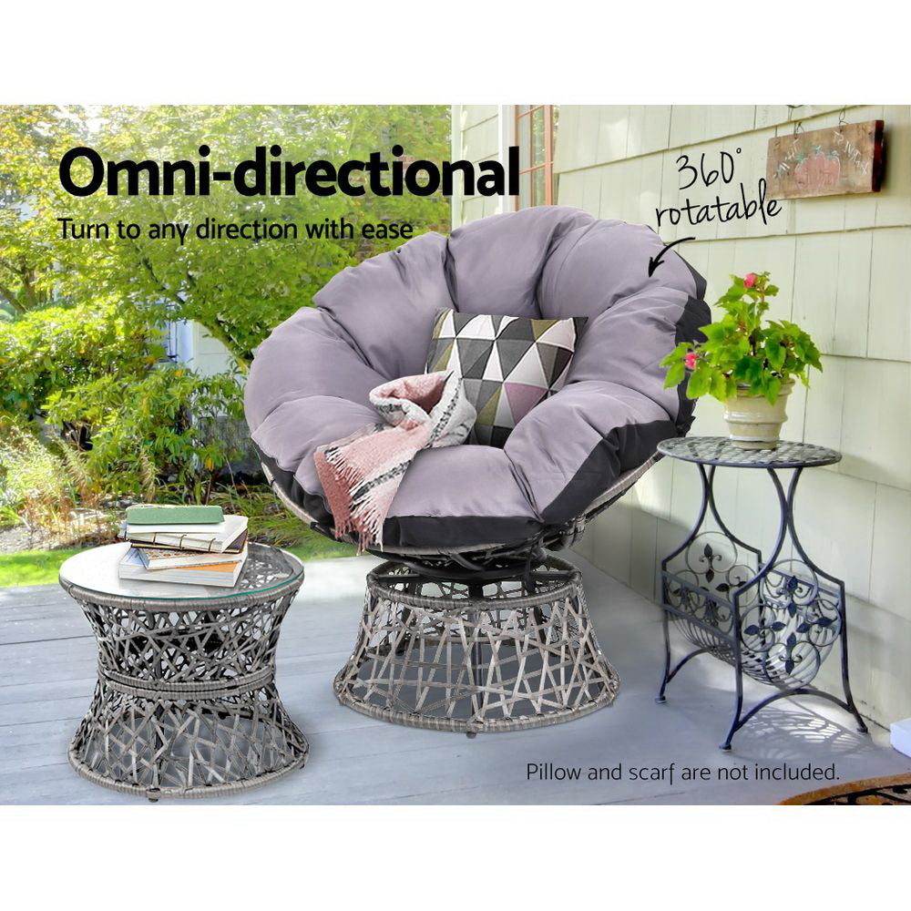 Outdoor Chairs: Gardeon Outdoor Lounge Setting Furniture Wicker Papasan Chairs Table Patio Grey